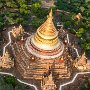 Bagan-balloon over golden pagoda 